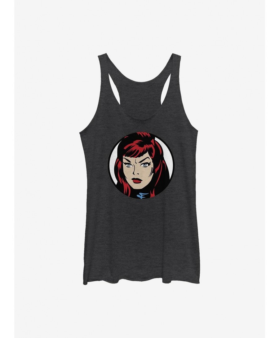 Trendy Marvel Black Widow Framed Cartoon Portrait Girls Tank Widow Girls Tank $10.15 Tanks